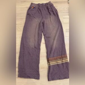 Aviator Nation Large RUGBY STITCH WIDE LEG POCKET SWEATPANTS - FADED MOCHA